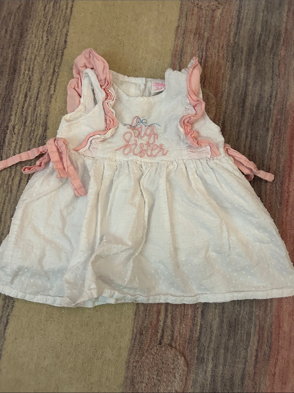 White Dress with Pink Trim "Big Sister" Embroidery